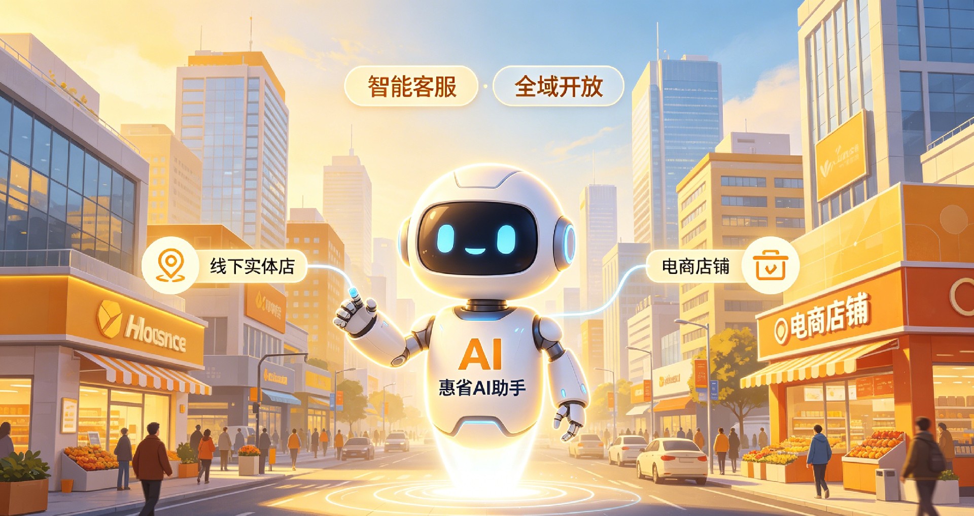 惠省数科配套自研惠省AI智能助手,全套AI对话算法、客服引擎内部独立开发,不嫁接第三方AI付费接口,后续全域对外开放,面向线下实体门店、全域电商商家免费使用,承接全天候智能客服接待,底层打通惠省巴业务数据,保障商家数据安全不外泄。